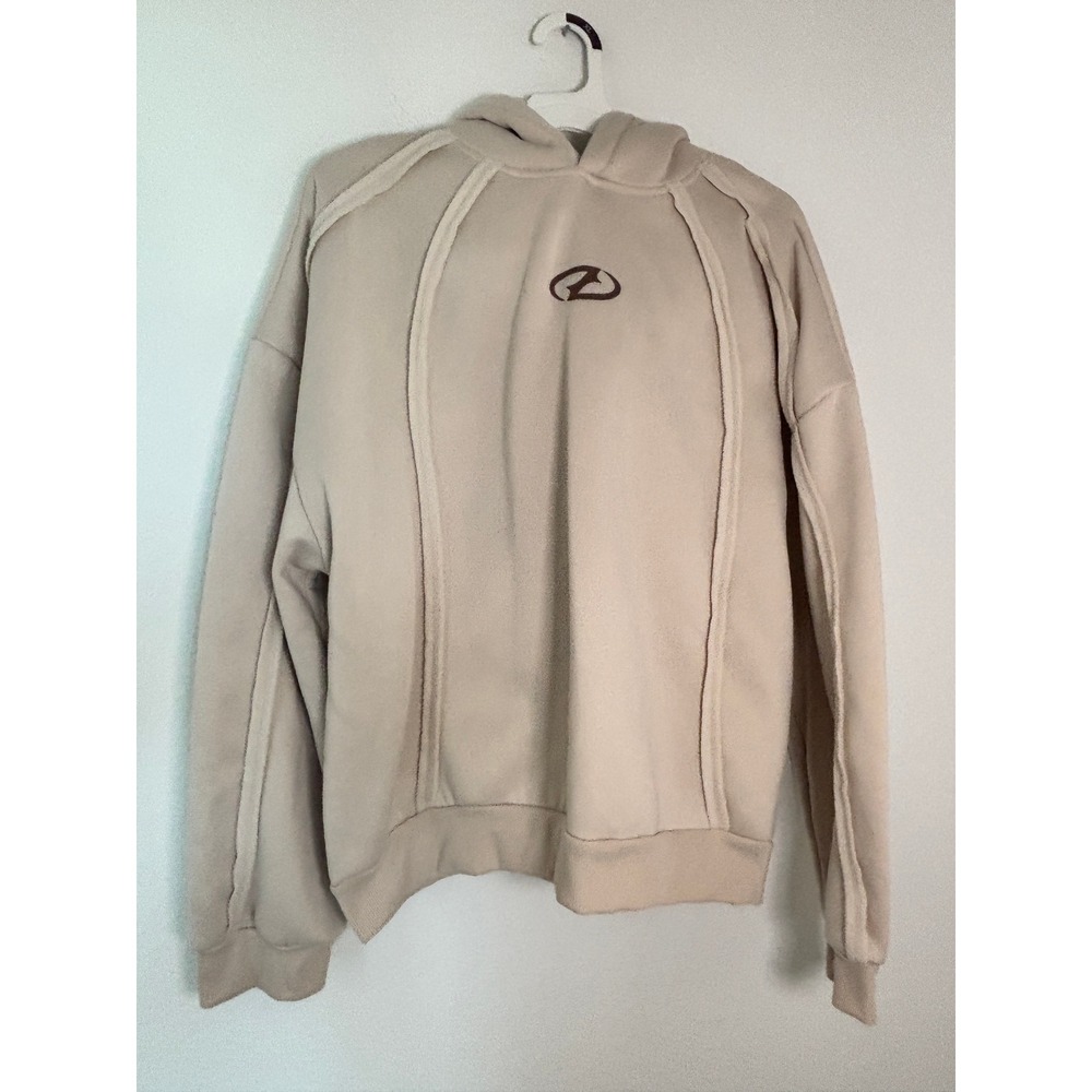 Manfinity EMRG Mens XL Beige Raw Edge Seam Fleece Hoodie Sweatshirt Streetwear